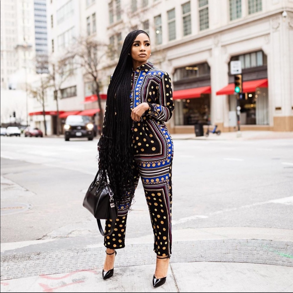 PrettyLittleThing Black and Blue Patterned Jumpsuit